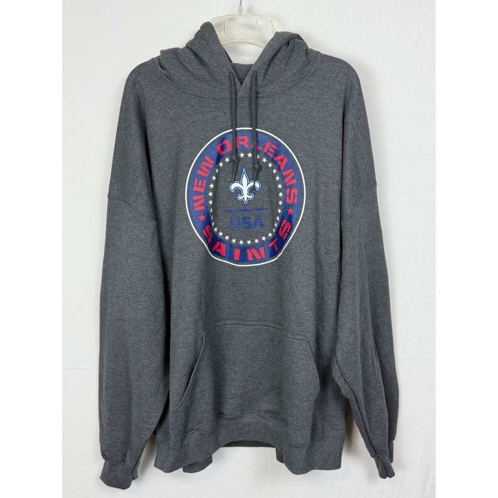 NFL Team Apparel Men Cotton Blend Hoodie 2XL Gray New Orleans Saints USA Graphic